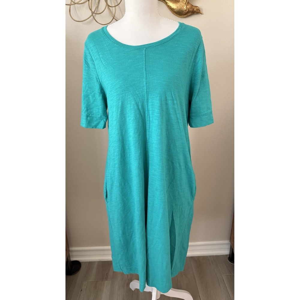 Chico's Turquoise Cotton Modal Knit Dress Women's 0 US 4 Pockets Casual Midi